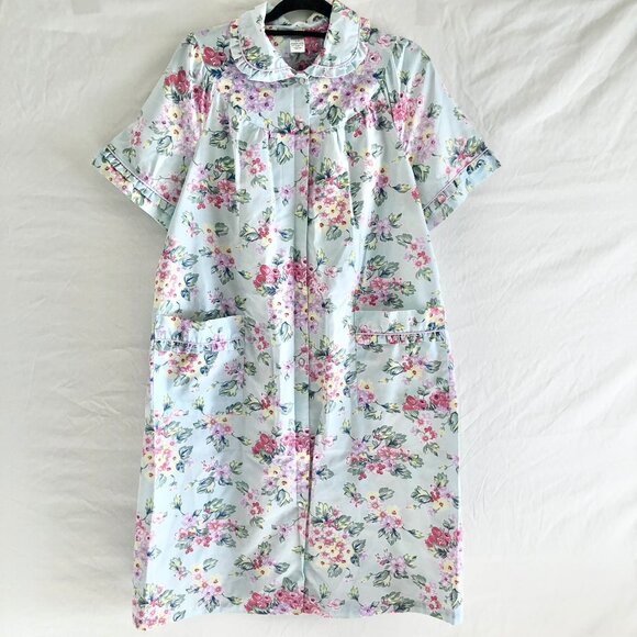 Retro Classic Elements Floral Nightgown House Dress Light Blue Multicolor Size M - Picture 1 of 9